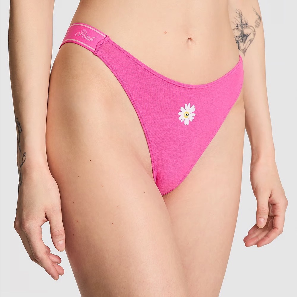 #6-PINK Victoria's Secret 2-Pack Daisy Pink Thong Panties Women’s Small NWT